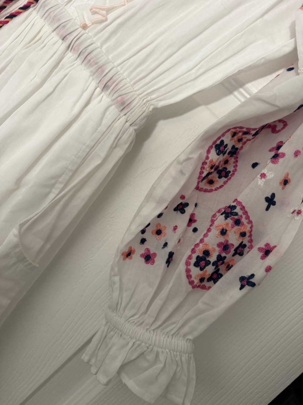 TAJ by Sabrina Crippa White Maxi Dress w\Pink & Navy Embroidery Size Small NWT - Picture 3 of 6